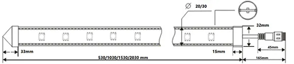 1.5m 21.6W DC15V 128PCS SMD LED RGB 24 RGB Pixel Christmas Tube Lights