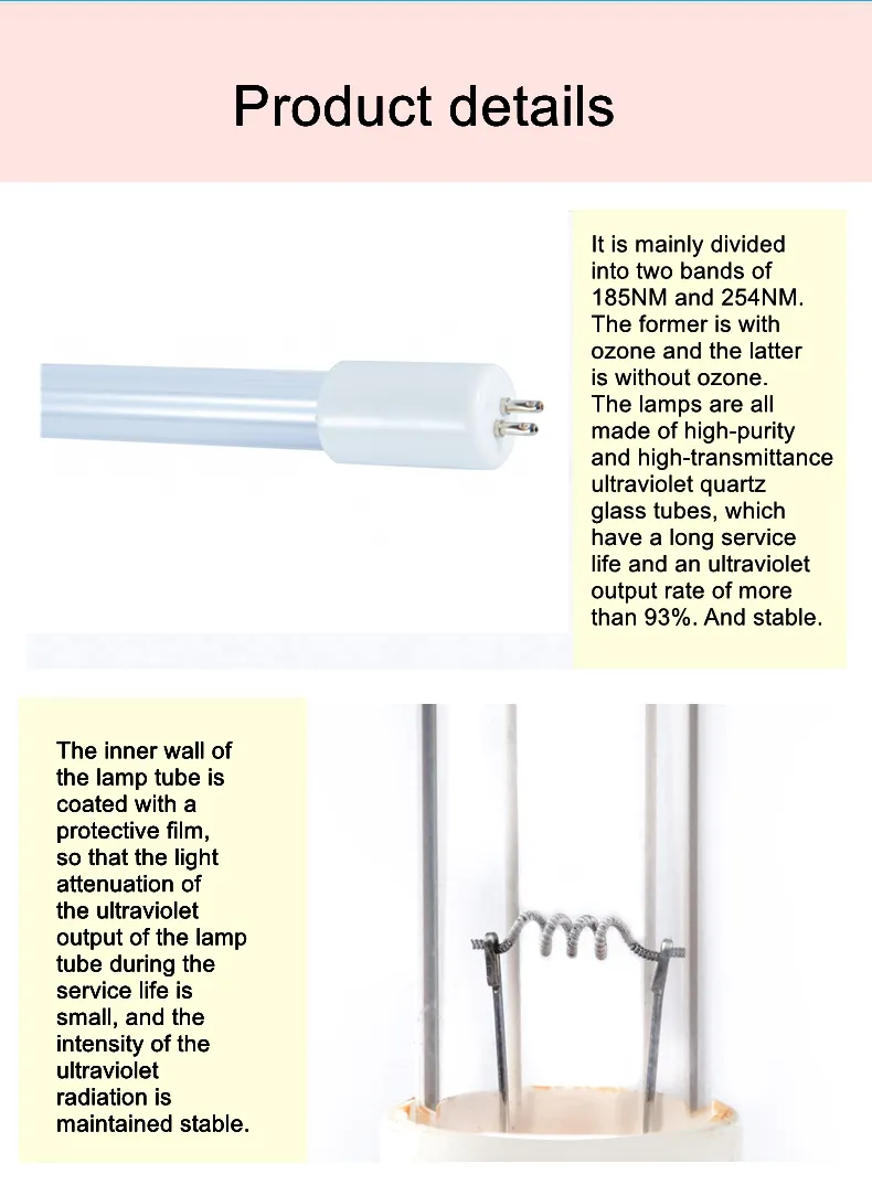 6W T4 Tube Double Side Straight Disinfection Germicidal UVC Lamp