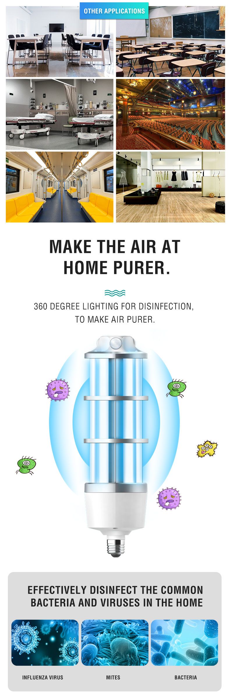 80W UVC Portable Light for Air and Surface Disinfection