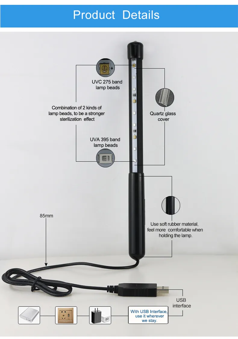 Ce Germ-Killer Harmless Portable Sterilizer Lamp Ppocket UV Sterilizer Wand
