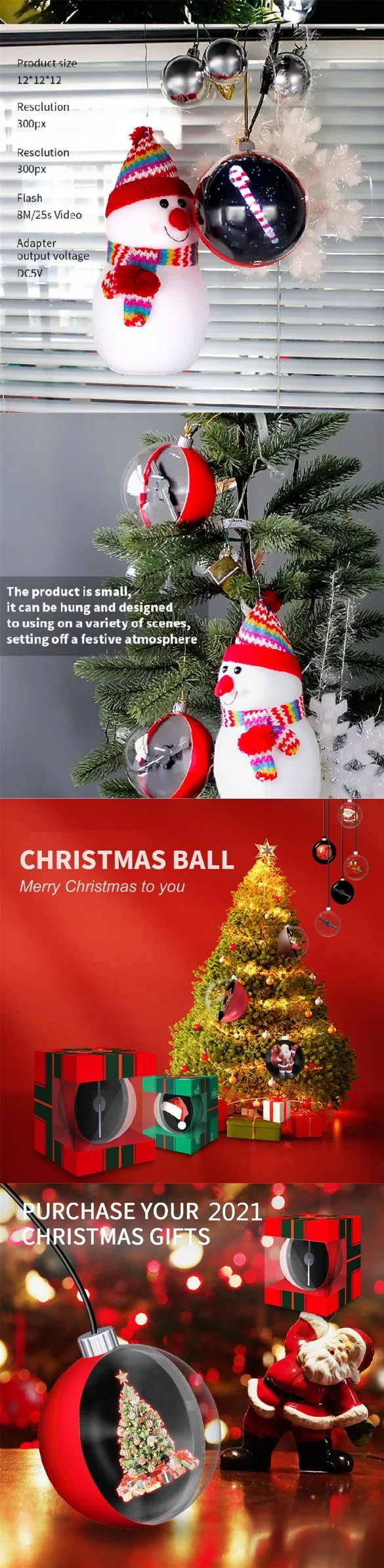 Gemdragon Holoballo 12 Cm Ball Shaped Christmas Lights with 3D Hologram Display for Christmas Decoration Supplies and Gifts Ideas