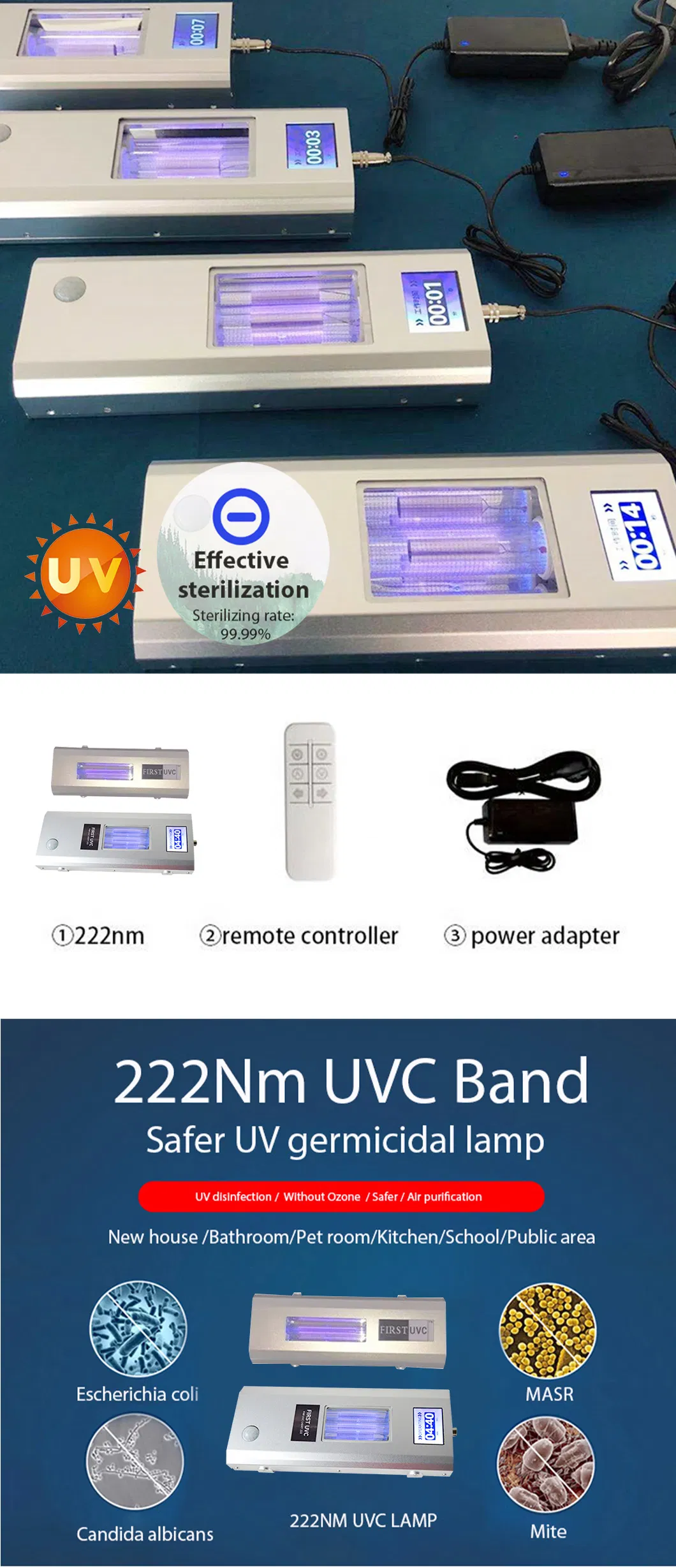 High Efficient Bacteria Killer Far UVC Sterilization Disinfection 222nm Excimer Lamp for Room Sterilizer