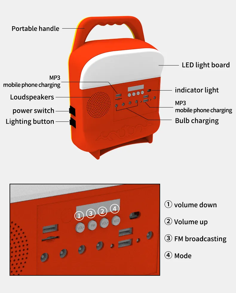 Home Camping Portable Solar Lighting System with MP3 FM Radio TF Function