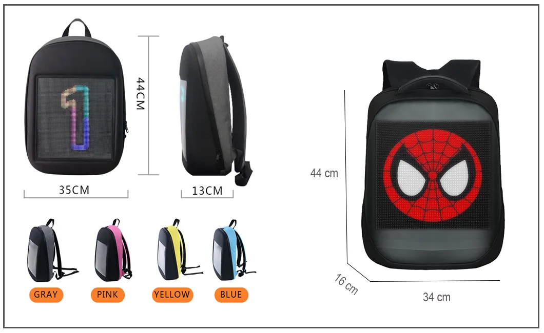 New Style Backpack Colorful LED Backpack with WiFi Connecting and Changing Image Smart Backpack