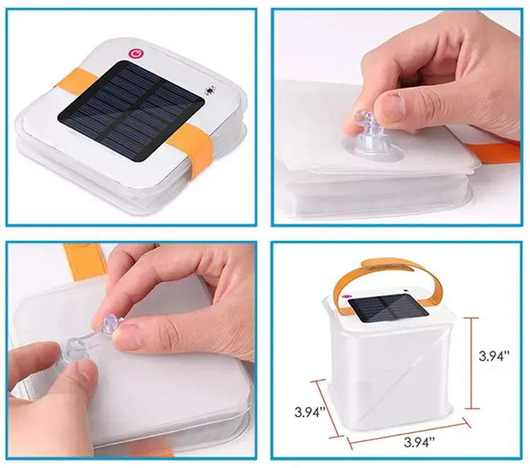 Outdoor Collapsible LED Solar Inflatable Light Folding 100% Waterproof 2-in-1 Phone Charger Battery Camping Lanterns