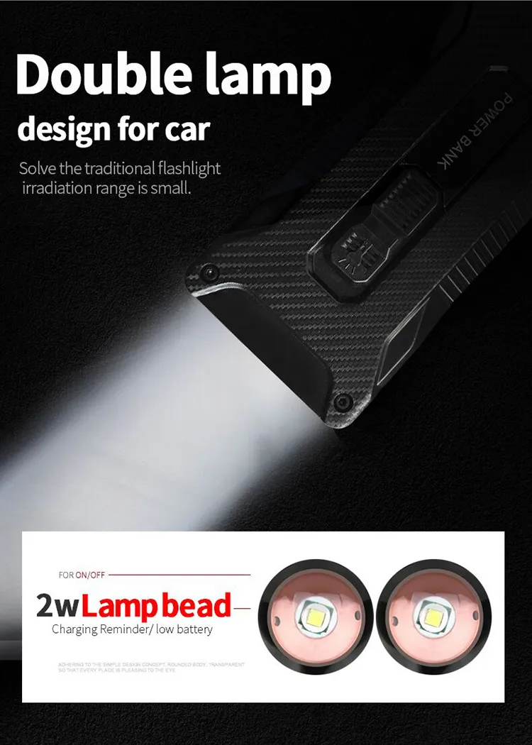 Outdoor Multi Function 2W Night Lamp Dual USB Rechargeable 4000mAh Power Bank LED Flashlight