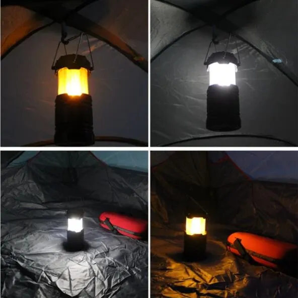 Portable and Foldable Multifunction 3 in 1 Camping Lantern Telescoping Flame Rechargeable LED Light with Hook and&nbsp; Solar Panel&nbsp; on The Top
