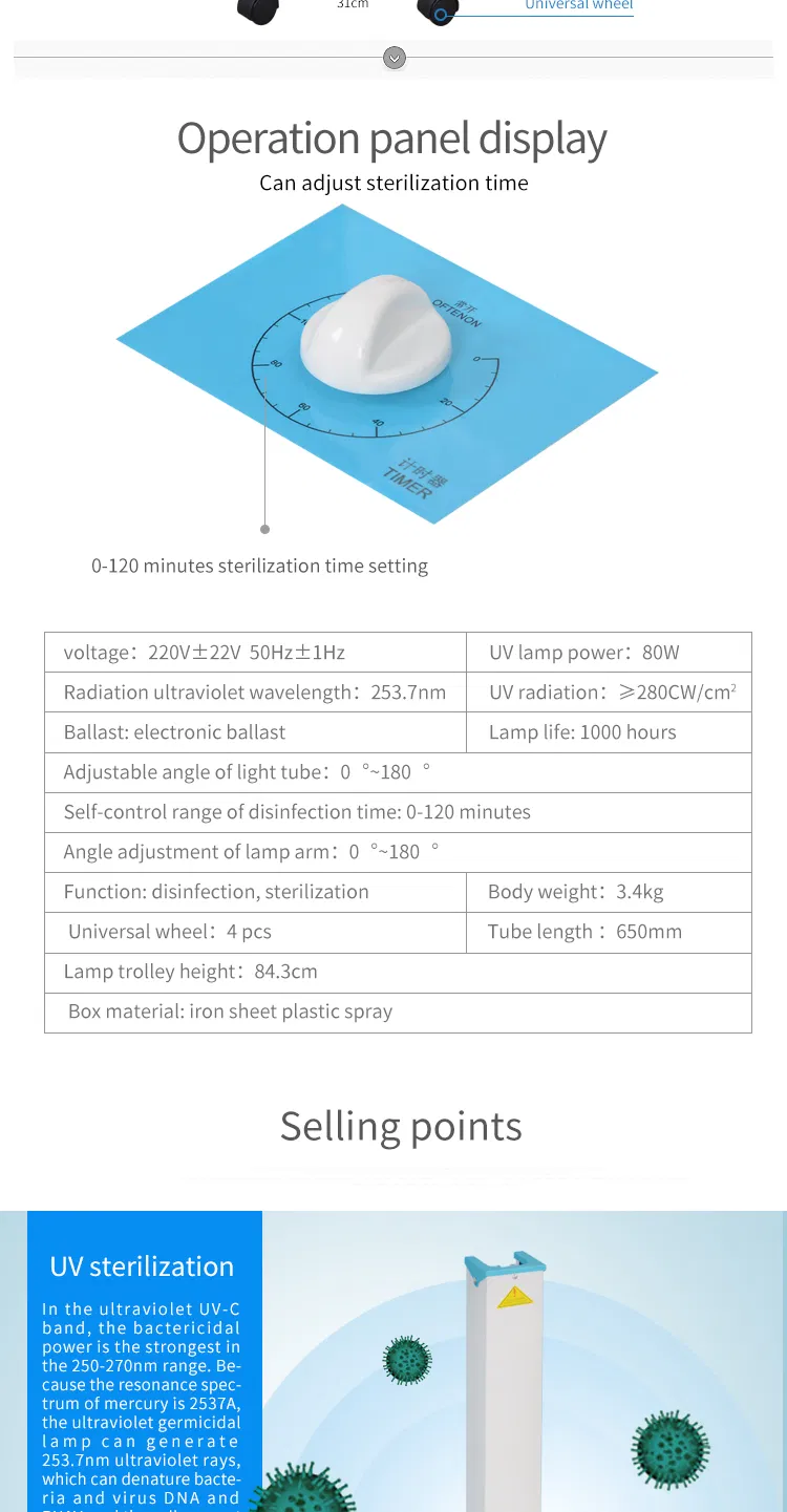 Portable Sx-H650 UV Light Sterilizer Hospital UV Germicidal Lamp