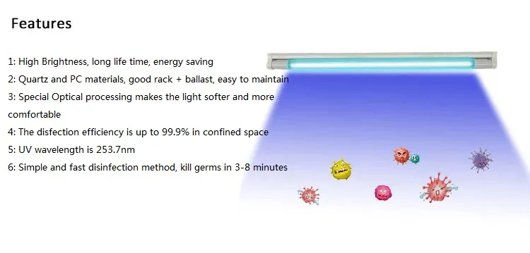 Quartz Ultraviolet Germicidal Light T8 1200mm Tube with Fixture UVC Disinfection Sterilizer Kill Dust Mite UV Quartz Lamp for Hospital Bedroom