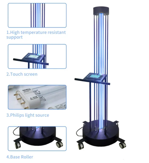 X1000 Room Sterilizer TUV325 650W High Power UVC Light Trolley Medical Grade UV Sanitizing Lamp with LCD Display